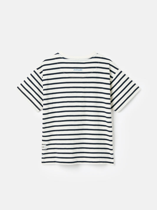 Laundered Stripe Cream & Navy Short Sleeve Stripe T-Shirt