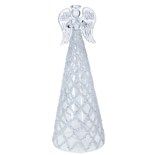 Glass Ornament - Clear Angel With Silver Beads
