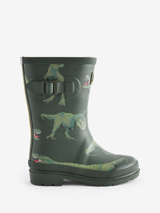 Jnr Khaki Green Printed Wellies