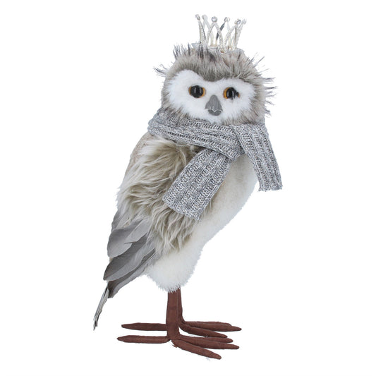 Owl with Scarf & Crown Faux Fur Ornament