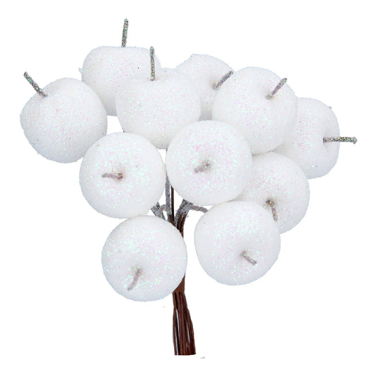 White Glitter Mini Apple Bunch Pick