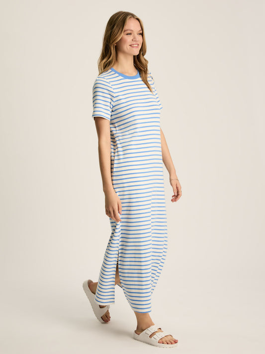 Cleo Blue/White Striped Midi Dress