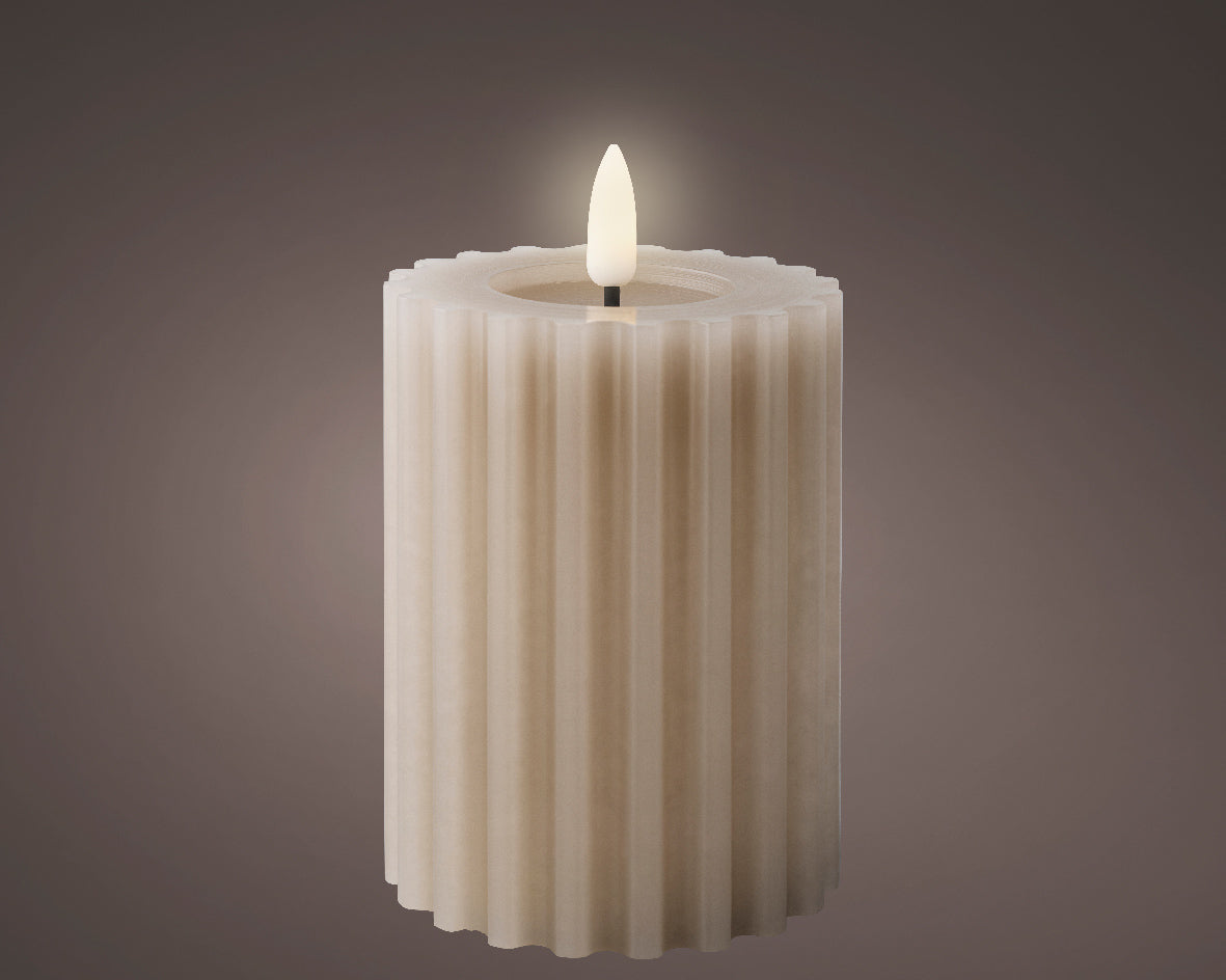 LED Wick Candle Wax Carved With Melted Top Steady Battery Operated Indoor Light Grey Warm 7