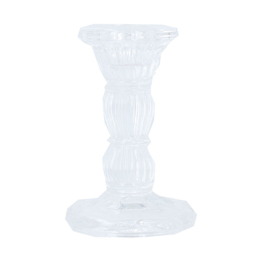 Glass Candlestick - Clear Moulded Large