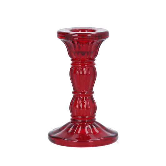 Glass Candlestick - Red Moulded Small