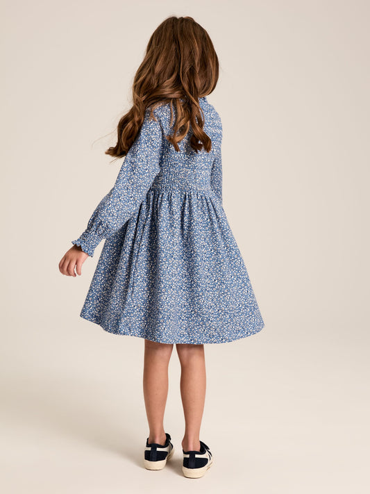 Gracie Blue Shirred Printed Dress
