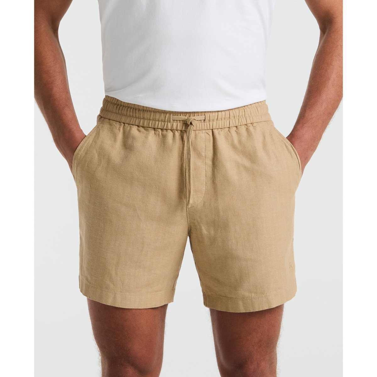 6" Linen Blend Shorts In Travertine - RUTHERFORD & Co