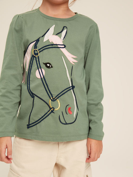 Ava Green Embroidered Horse Top