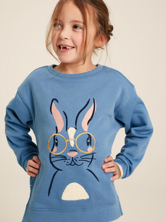 Mackenzie Blue Embroidered Rabbit Crew Neck Sweatshirt