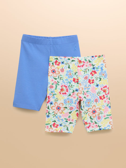 Cartwheel Floral Blue Pack Of Two Cotton Stretch Cycling Shorts