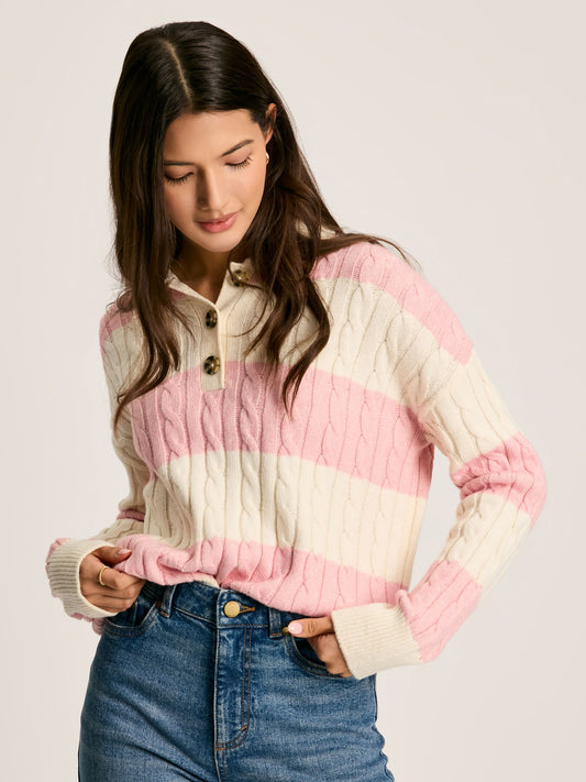 Love All Pink Cable Knit Jumper with Button Collar