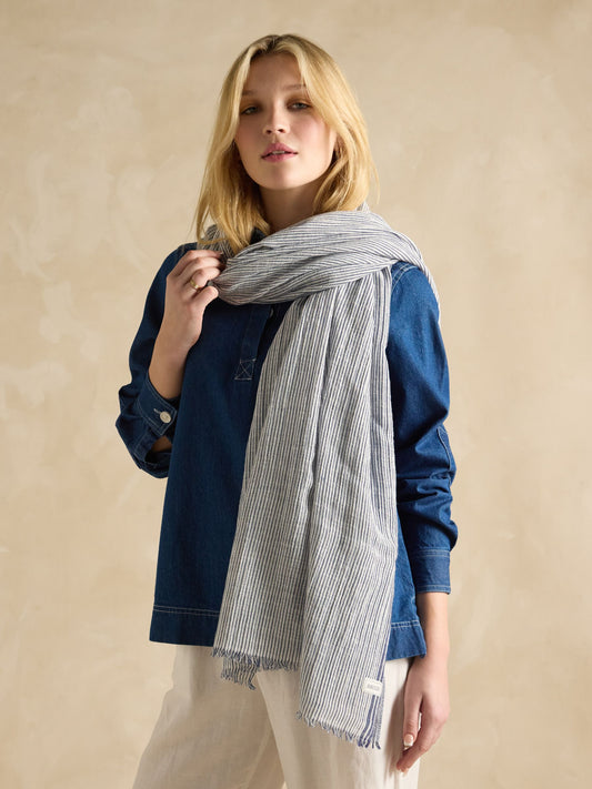 Orla Cream/Navy Lightweight Cotton Scarf