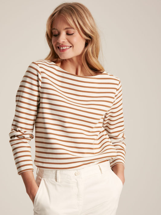 New Harbour Tan Stripe Relaxed Fit Boat Neck Breton Top