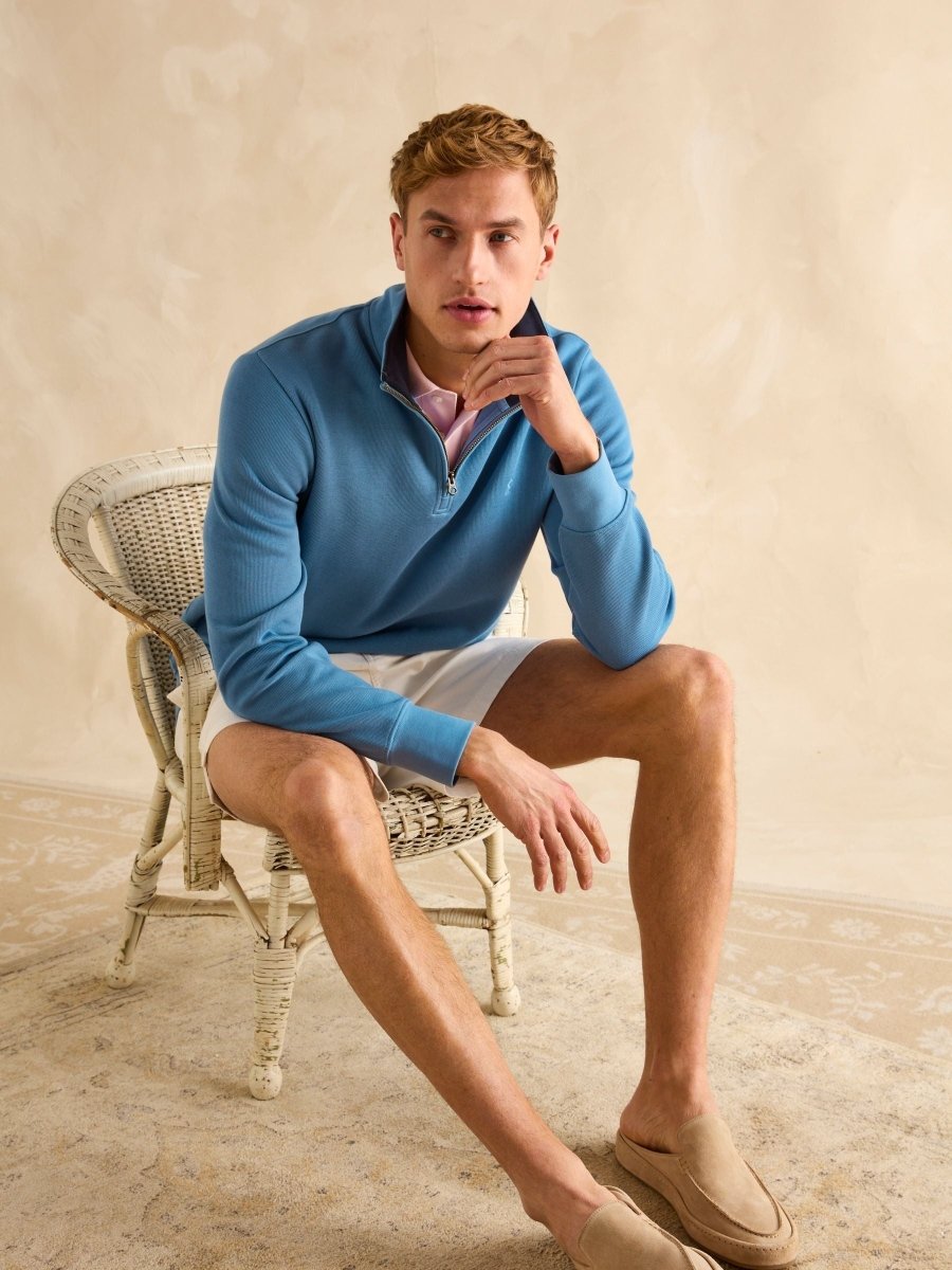 Alistair Light Blue Quarter Zip Cotton Sweatshirt - RUTHERFORD & Co