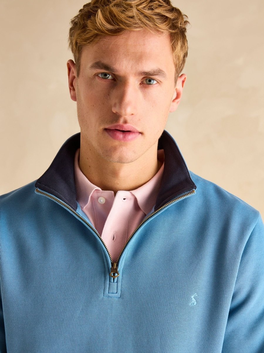 Alistair Light Blue Quarter Zip Cotton Sweatshirt - RUTHERFORD & Co