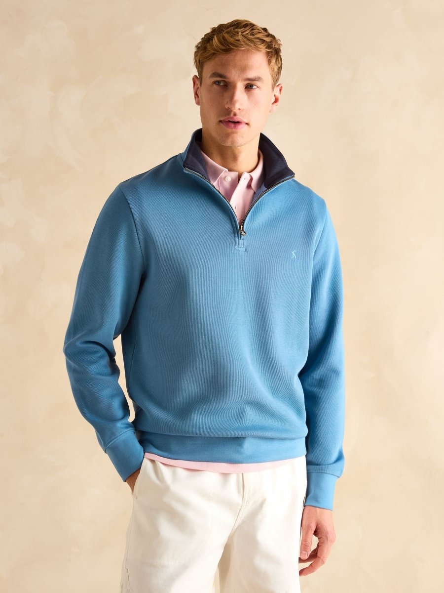 Alistair Light Blue Quarter Zip Cotton Sweatshirt - RUTHERFORD & Co
