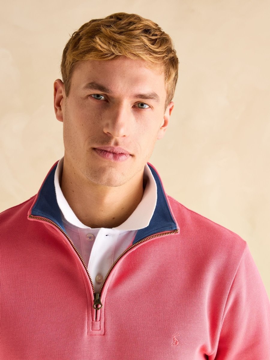Alistair Pink Quarter Zip Cotton Sweatshirt - RUTHERFORD & Co