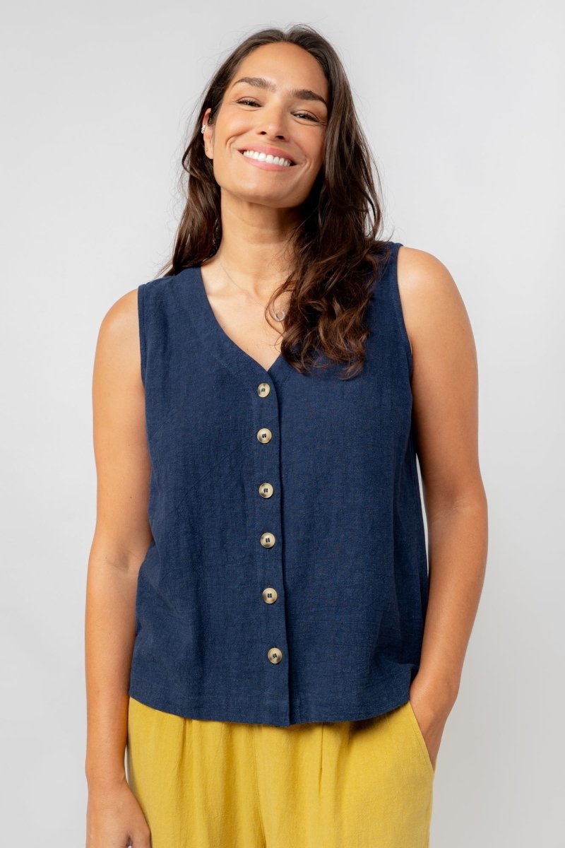 Allium Linen Blend Buttoned Vest - RUTHERFORD & Co