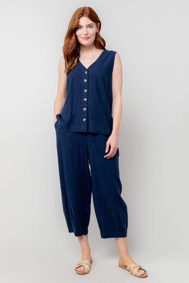 Allium Linen Blend Buttoned Vest - RUTHERFORD & Co