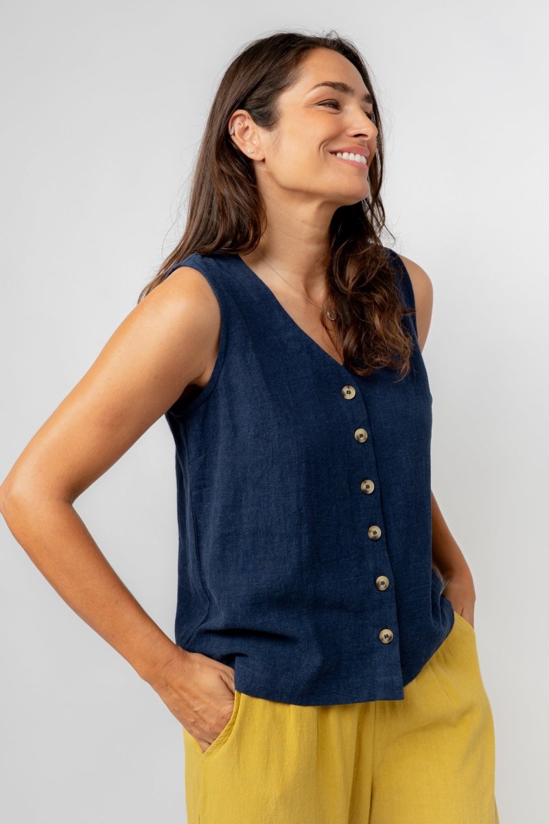 Allium Linen Blend Buttoned Vest - RUTHERFORD & Co