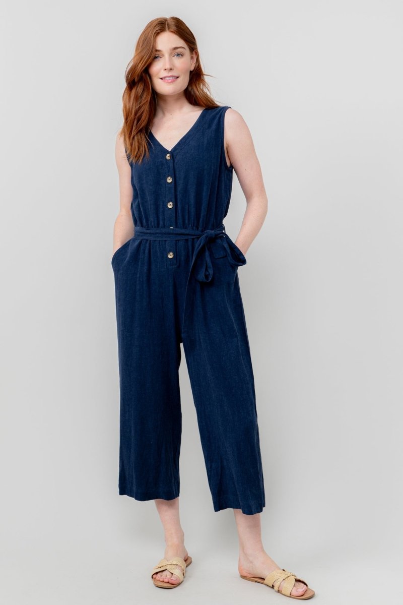 Allium Navy Linen Blend Jumpsuit - RUTHERFORD & Co