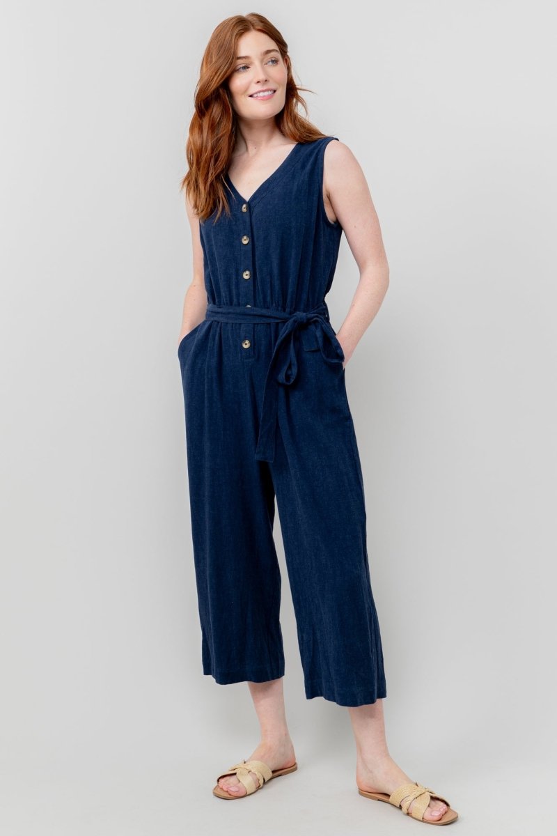 Allium Navy Linen Blend Jumpsuit - RUTHERFORD & Co