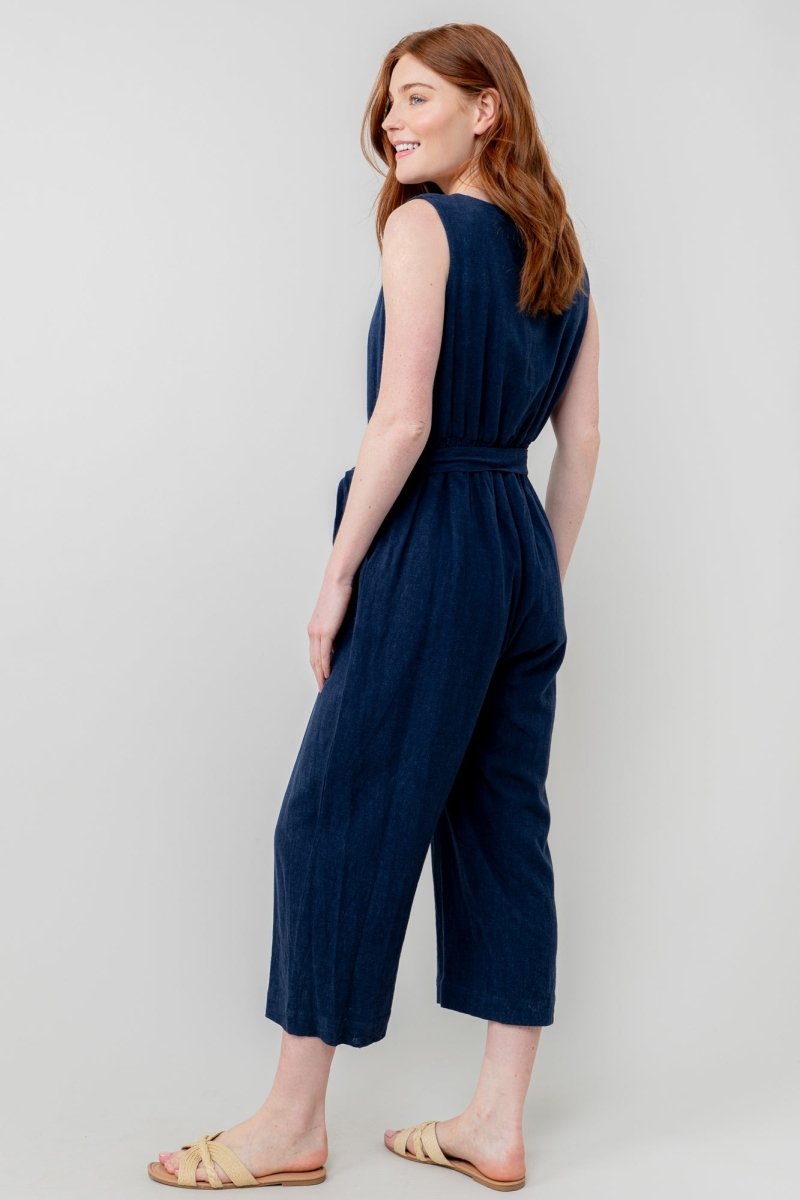 Allium Navy Linen Blend Jumpsuit - RUTHERFORD & Co
