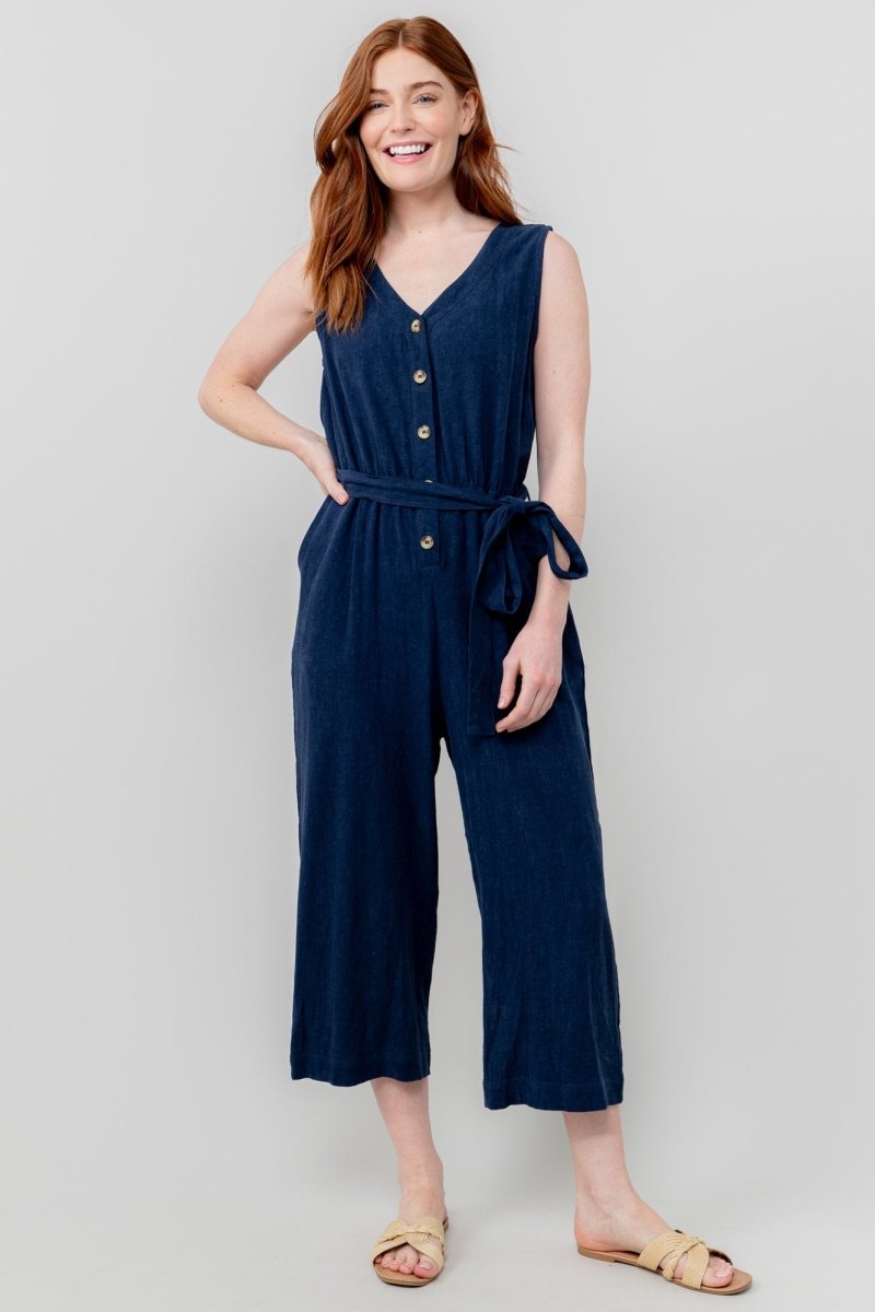 Allium Navy Linen Blend Jumpsuit - RUTHERFORD & Co