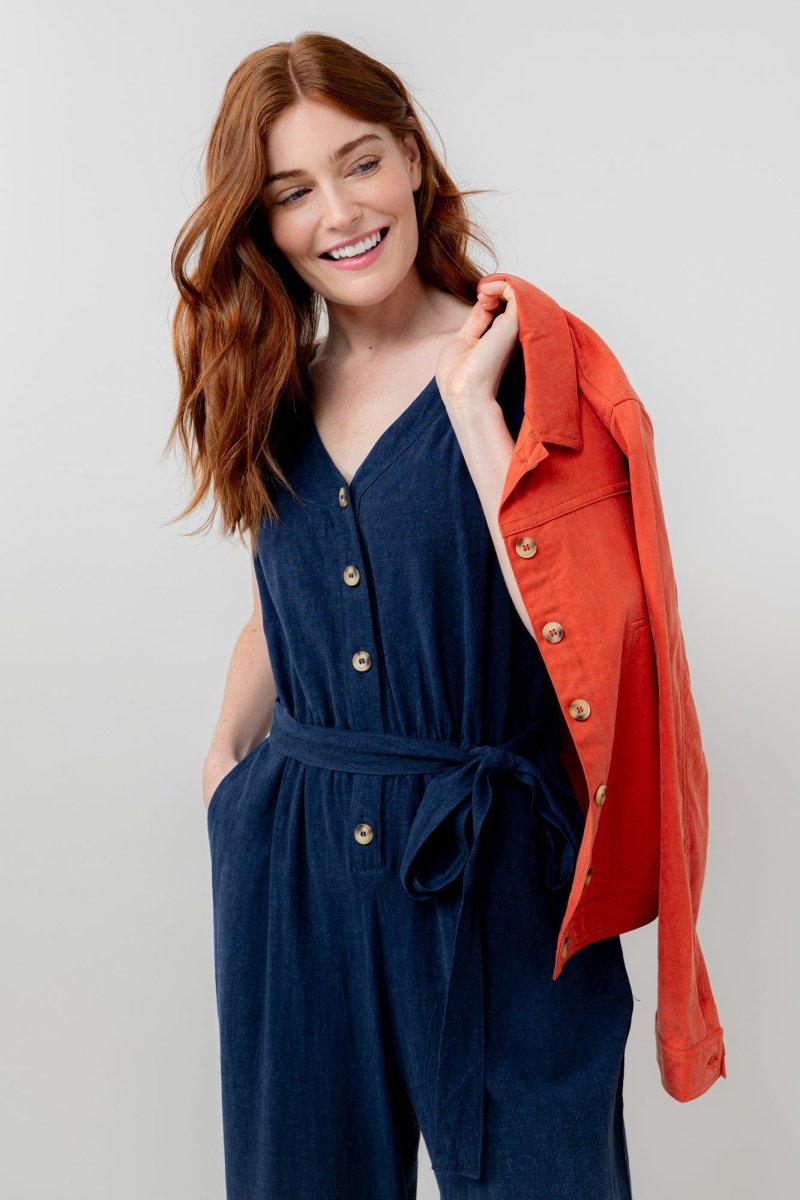 Allium Navy Linen Blend Jumpsuit - RUTHERFORD & Co