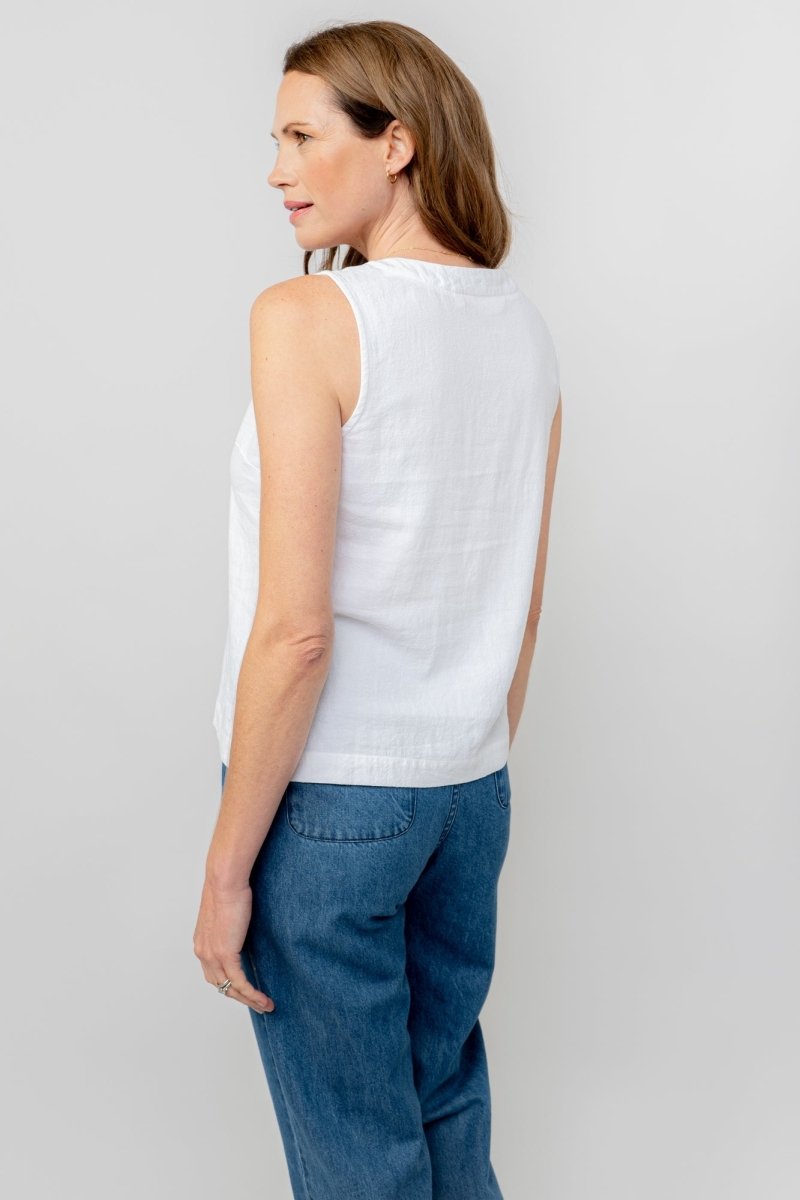 Allium White Linen Blend Buttoned Vest - RUTHERFORD & Co