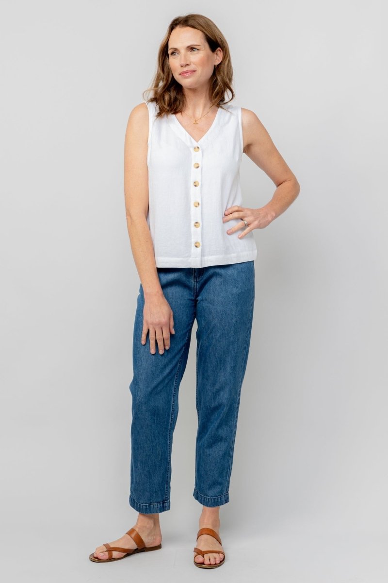 Allium White Linen Blend Buttoned Vest - RUTHERFORD & Co