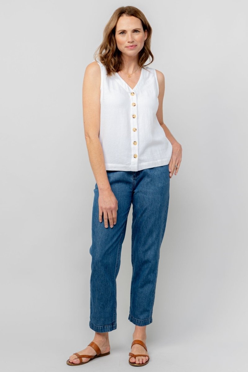 Allium White Linen Blend Buttoned Vest - RUTHERFORD & Co