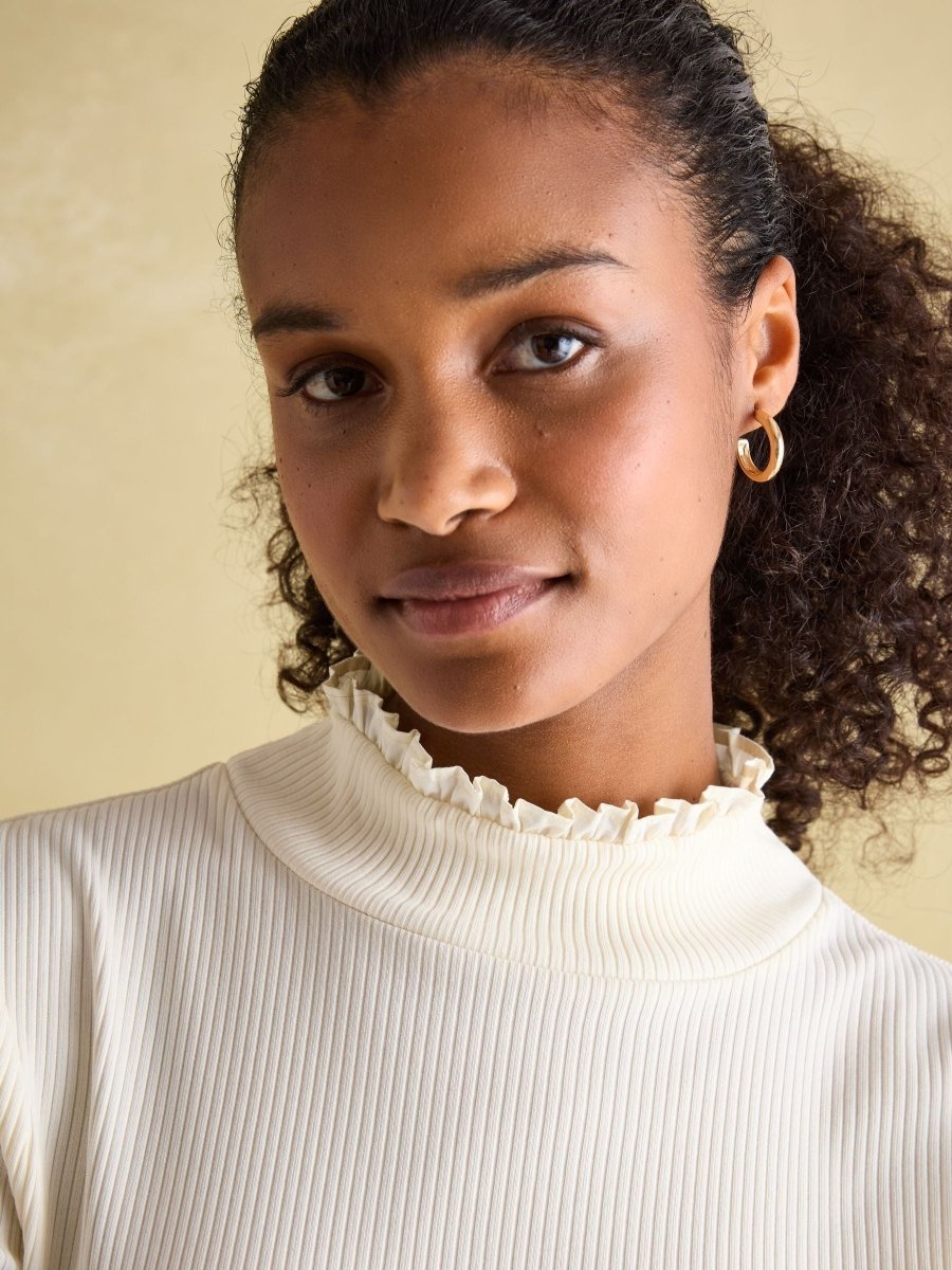 Amy Cream Ribbed Long Sleeve High Neck Jersey Top - RUTHERFORD & Co