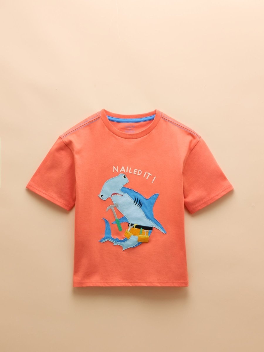 Archie Orange Cotton Short Sleeve Applique T-Shirt - RUTHERFORD & Co
