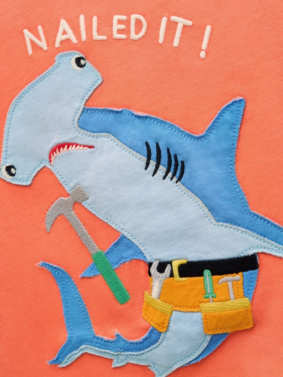 Archie Orange Cotton Short Sleeve Applique T-Shirt - RUTHERFORD & Co