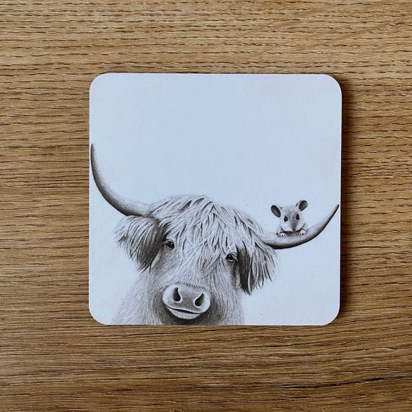 Bessie Highland Cow & Mouse Coaster - RUTHERFORD & Co
