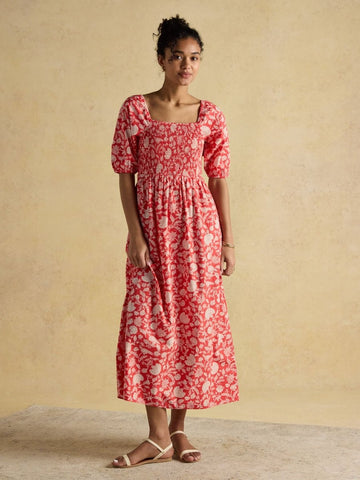 Billie Red Cotton Midi Dress - RUTHERFORD & Co