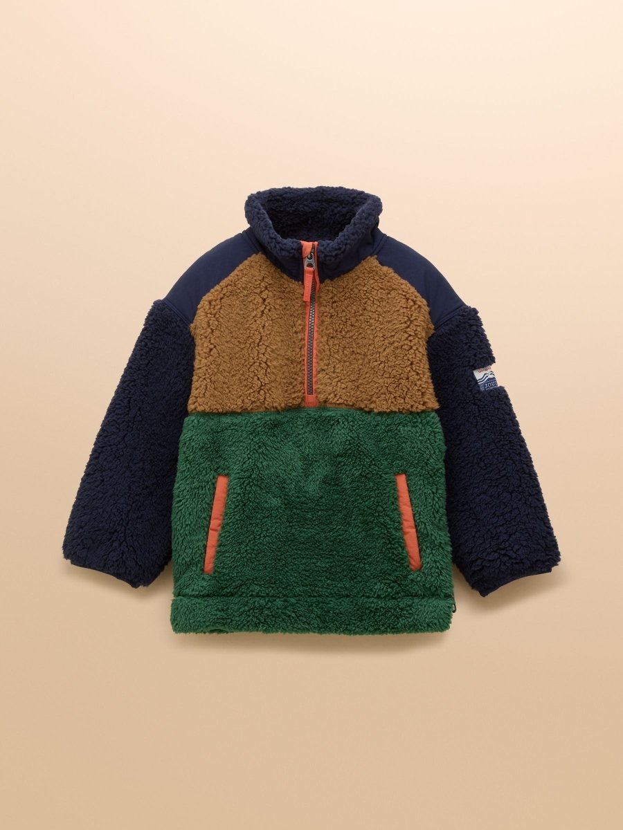 Boys' Billy Green and Tan Colourblock Quarter Zip Fleece - RUTHERFORD & Co