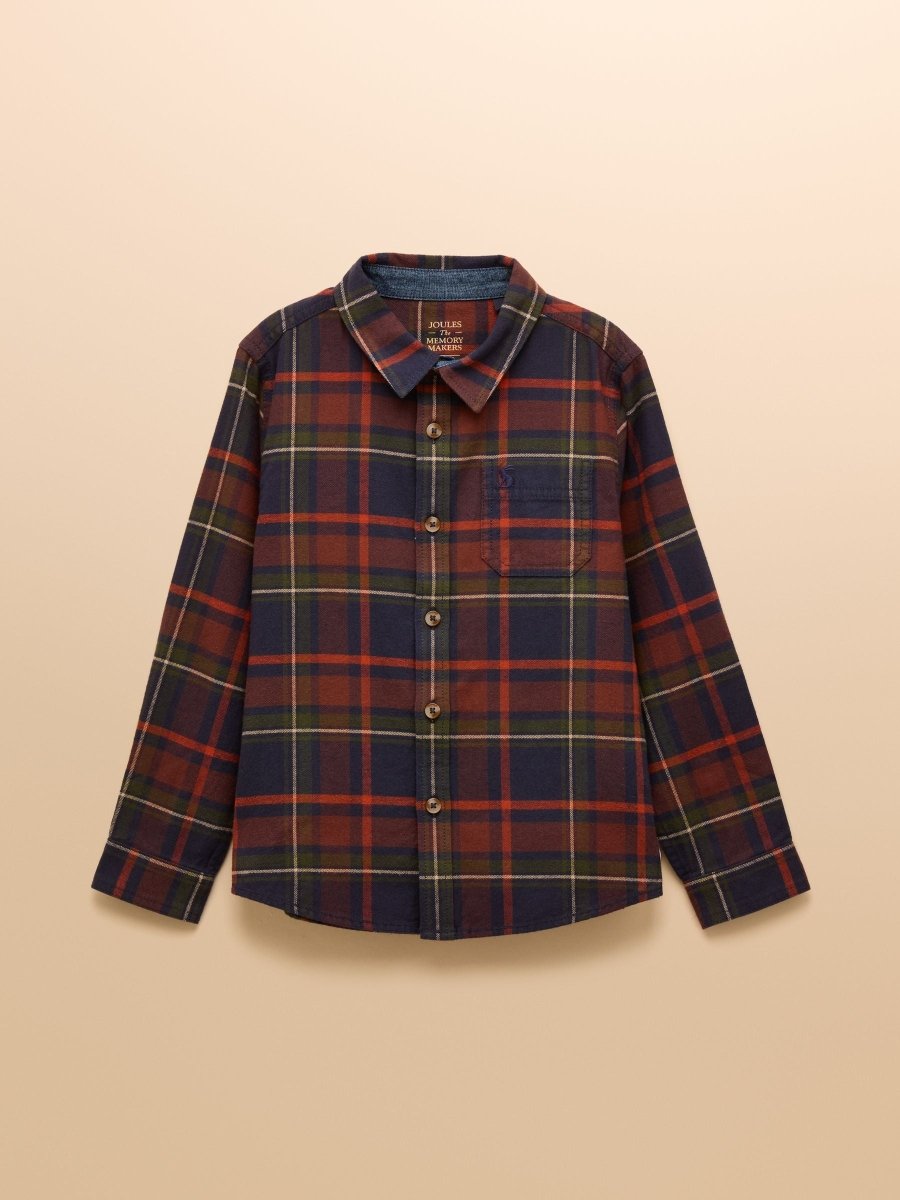 Boys' Brushed Navy Check Flannel Checked Shirt - RUTHERFORD & Co