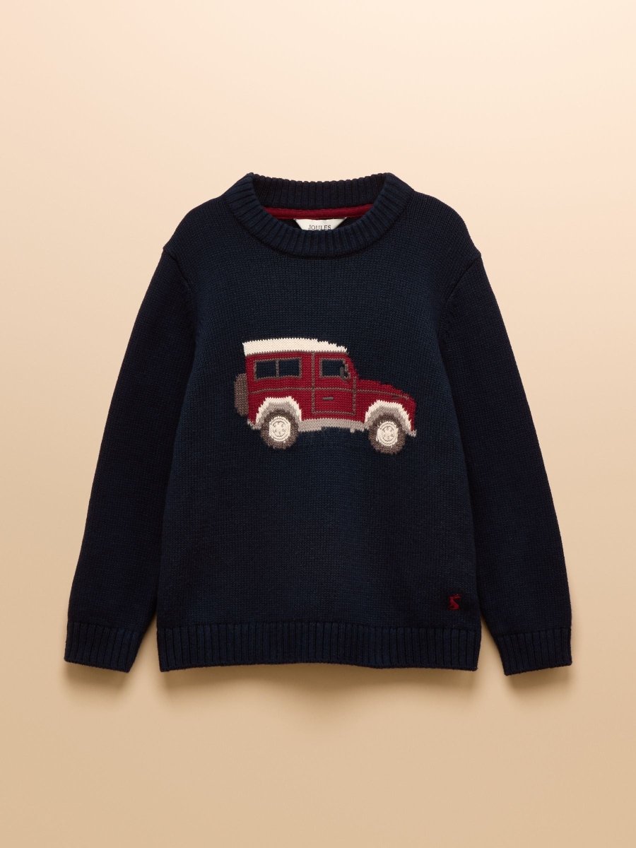 Boys' Cracking Navy Blue Intarsia Knit Jumper - RUTHERFORD & Co