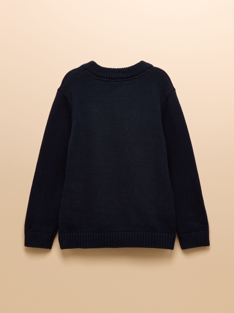 Boys' Cracking Navy Blue Intarsia Knit Jumper - RUTHERFORD & Co