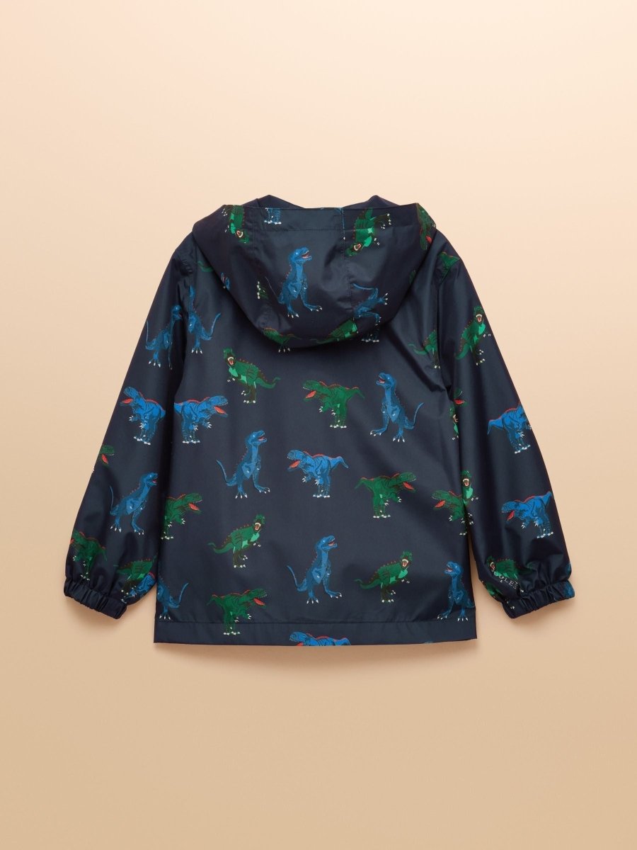 Boys' Rainwell Navy Dino Waterproof Raincoat With Hood - RUTHERFORD & Co