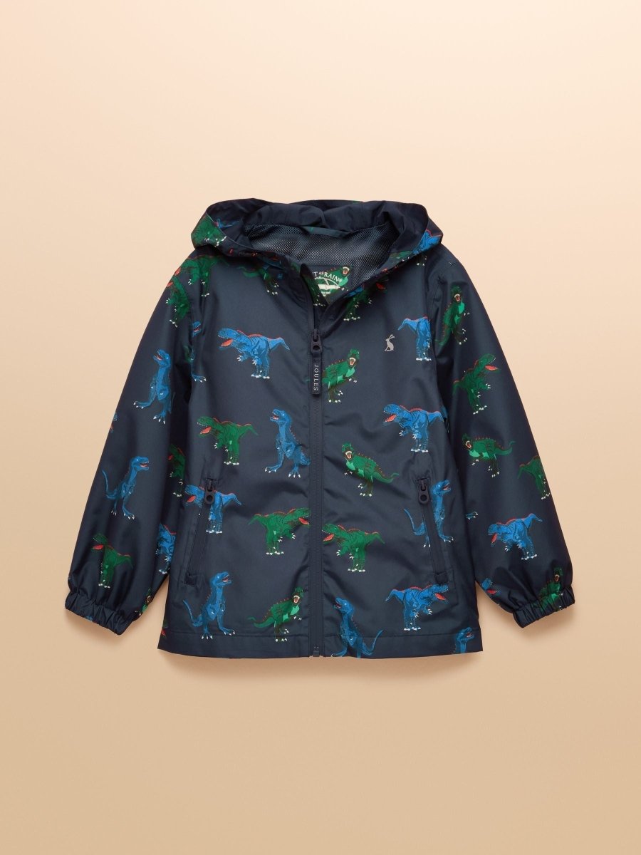 Boys' Rainwell Navy Dino Waterproof Raincoat With Hood - RUTHERFORD & Co
