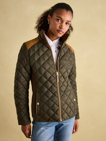 Braemar Luxe Khaki Green Showerproof Diamond Quilted Coat - RUTHERFORD & Co