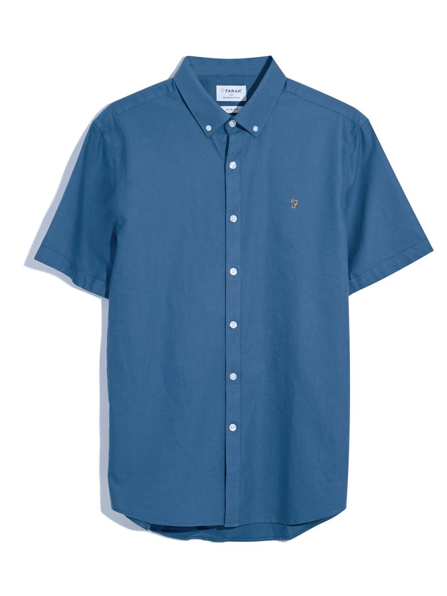 Brewer Short Sleeve Oxford Shirt In Cold Metal - RUTHERFORD & Co