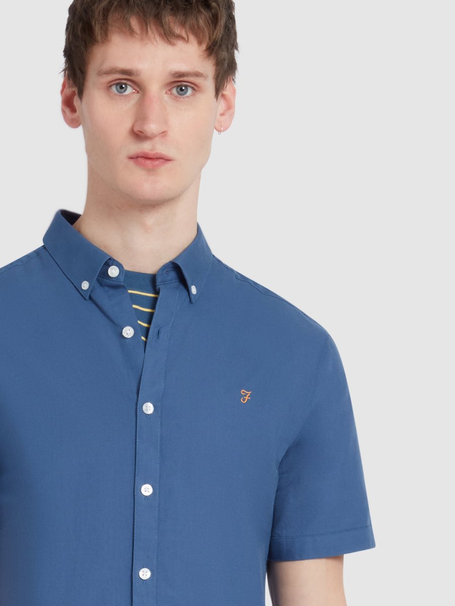 Brewer Short Sleeve Oxford Shirt In Cold Metal - RUTHERFORD & Co
