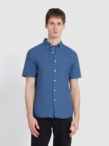 Brewer Short Sleeve Oxford Shirt In Cold Metal - RUTHERFORD & Co
