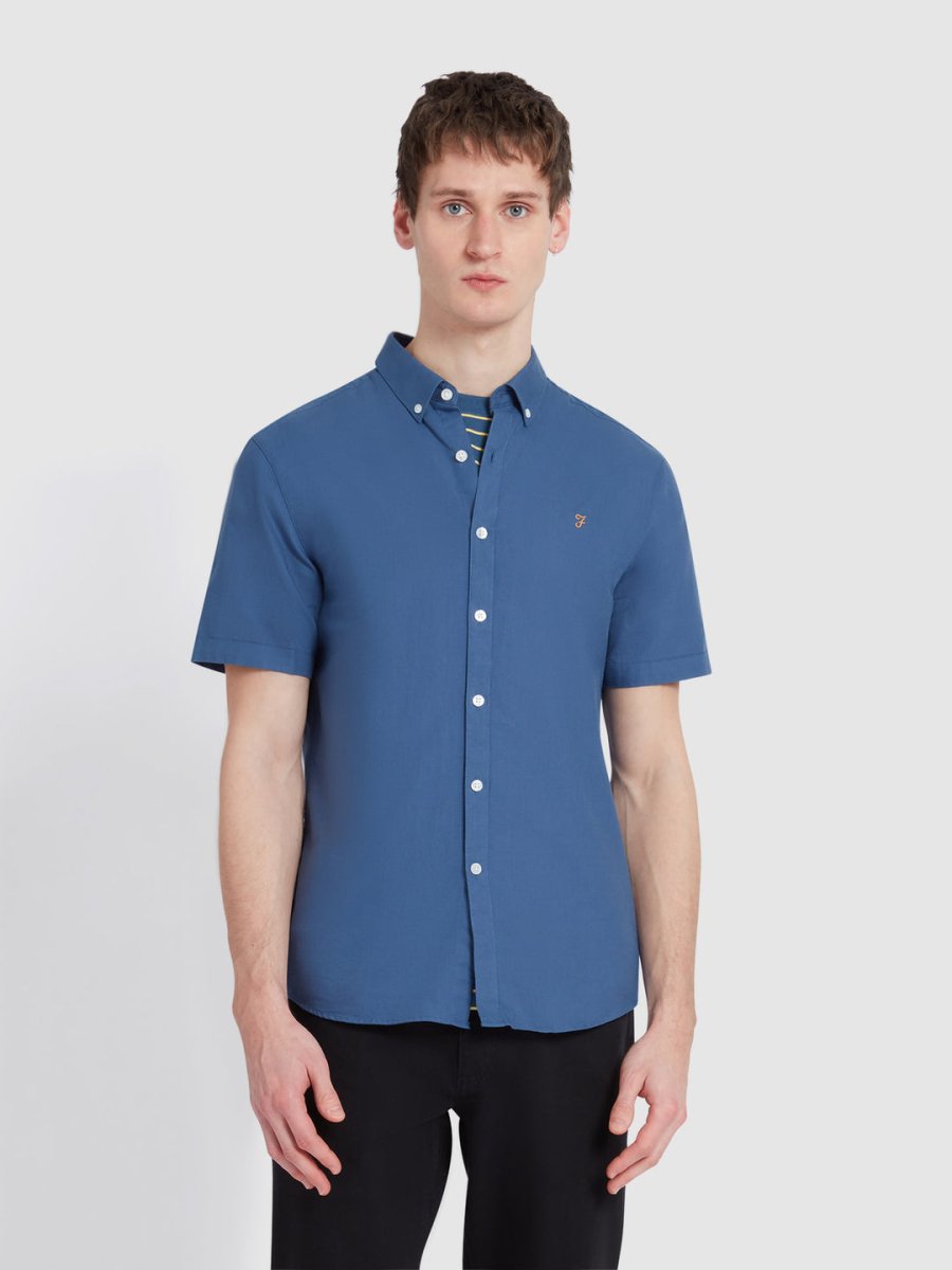 Brewer Short Sleeve Oxford Shirt In Cold Metal - RUTHERFORD & Co