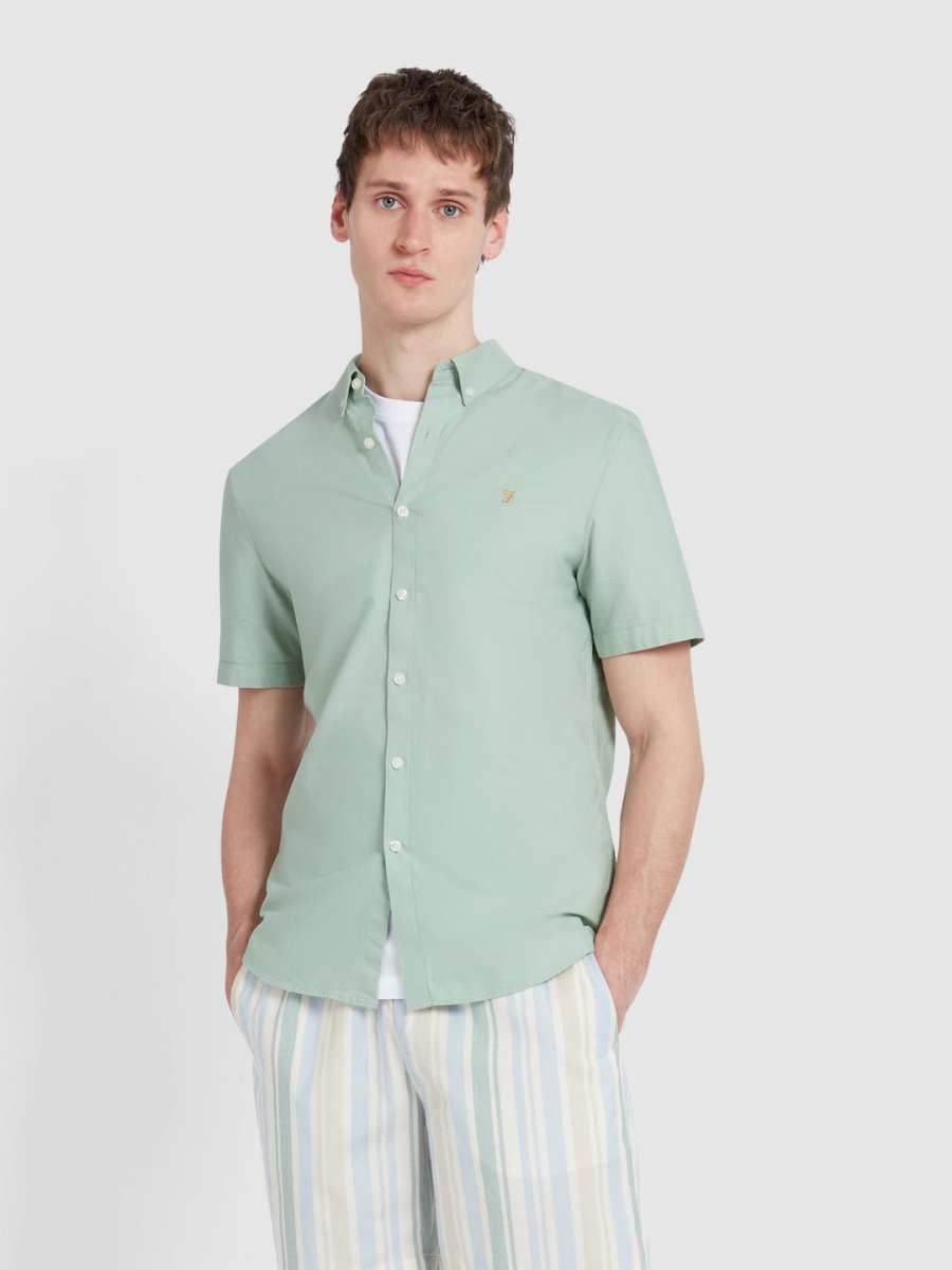 Brewer Short Sleeve Oxford Shirt In Grove Green - RUTHERFORD & Co