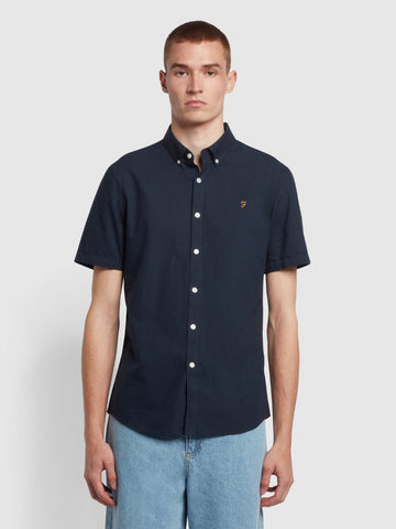 Brewer Short Sleeve Oxford Shirt In Navy - RUTHERFORD & Co